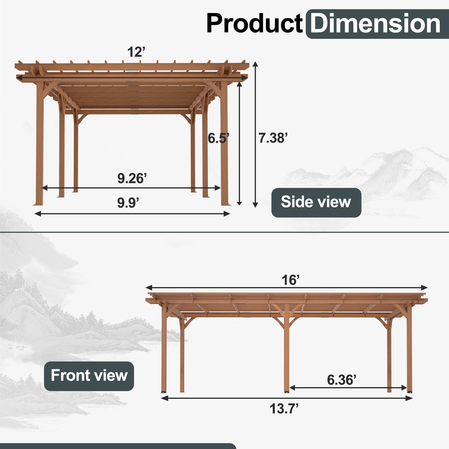 Outdoor Wood Pergola – Heavy-Duty Backyard Shade Structure