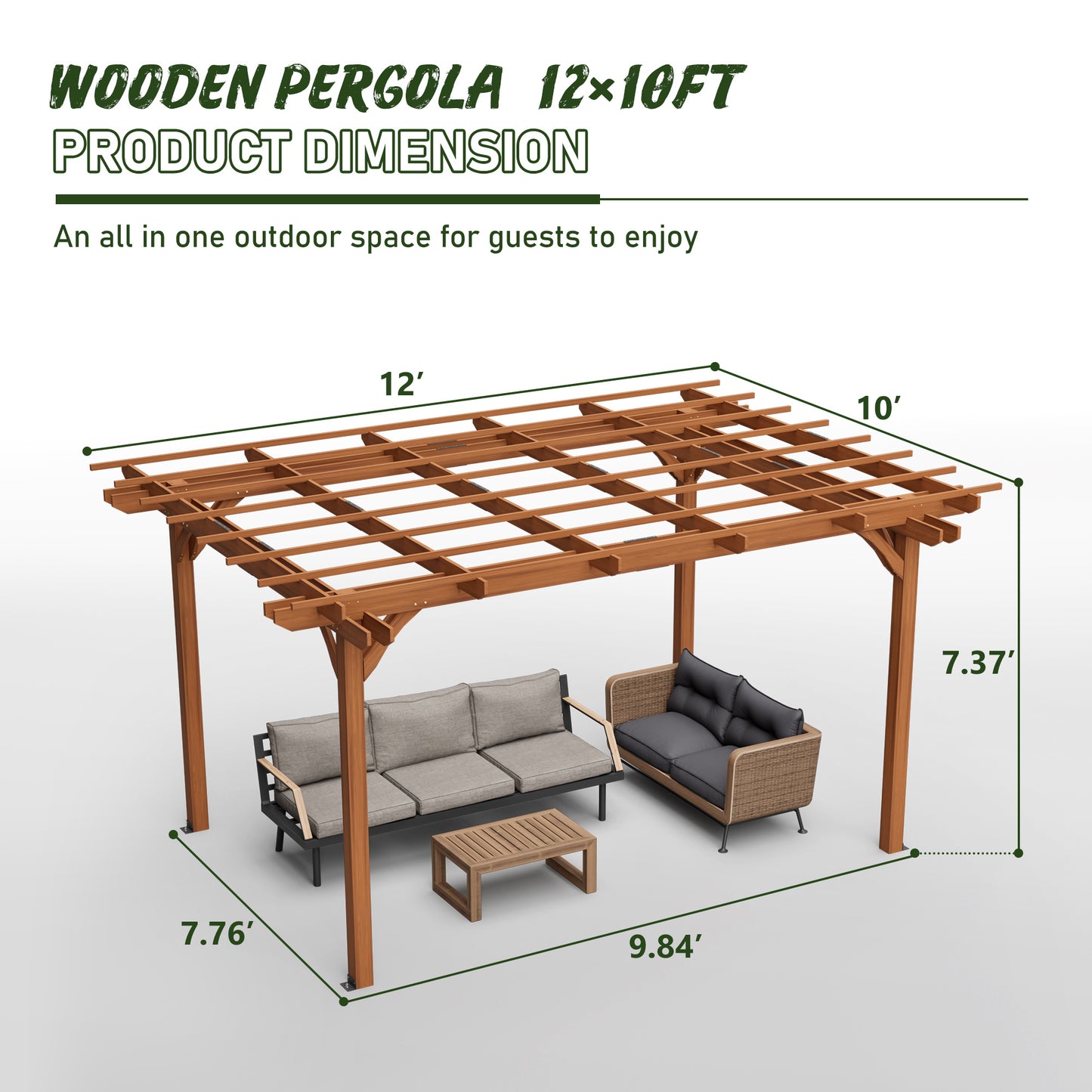 Outdoor Wood Pergola – Heavy-Duty Backyard Shade Structure
