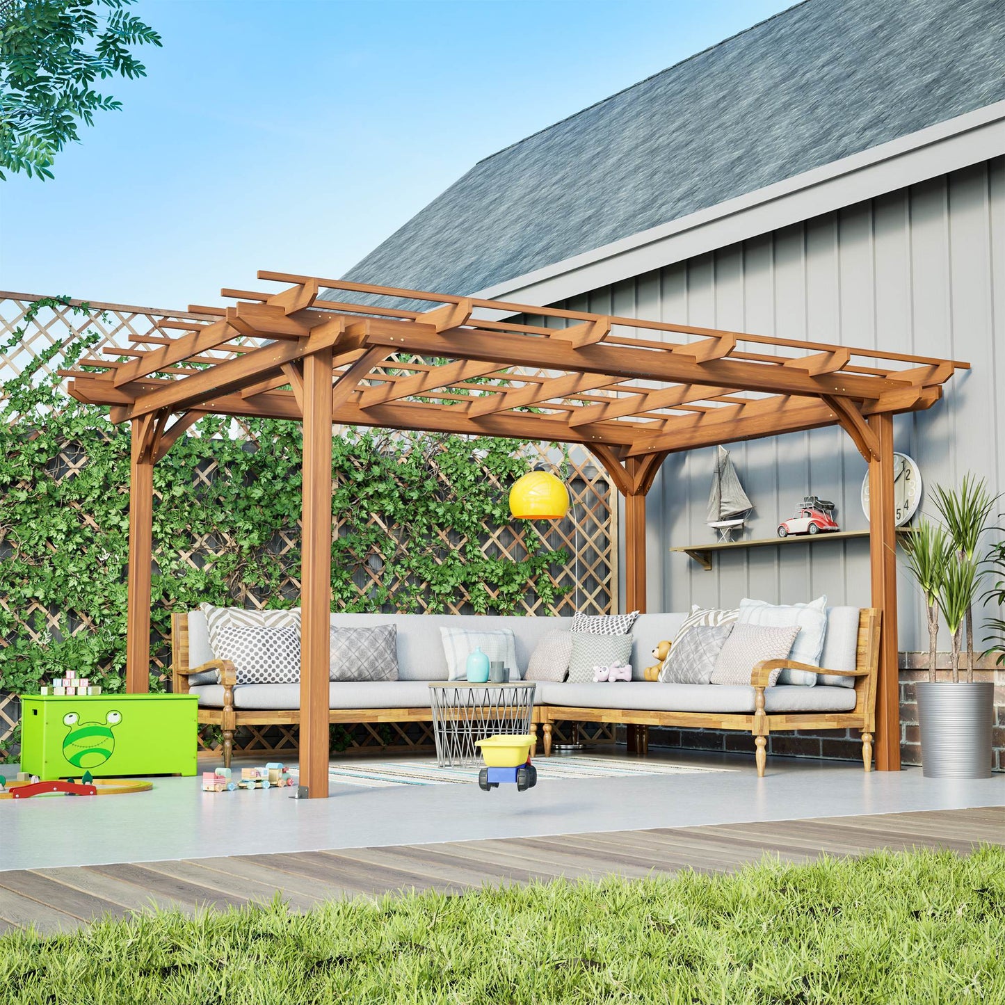 Outdoor Wood Pergola – Heavy-Duty Backyard Shade Structure